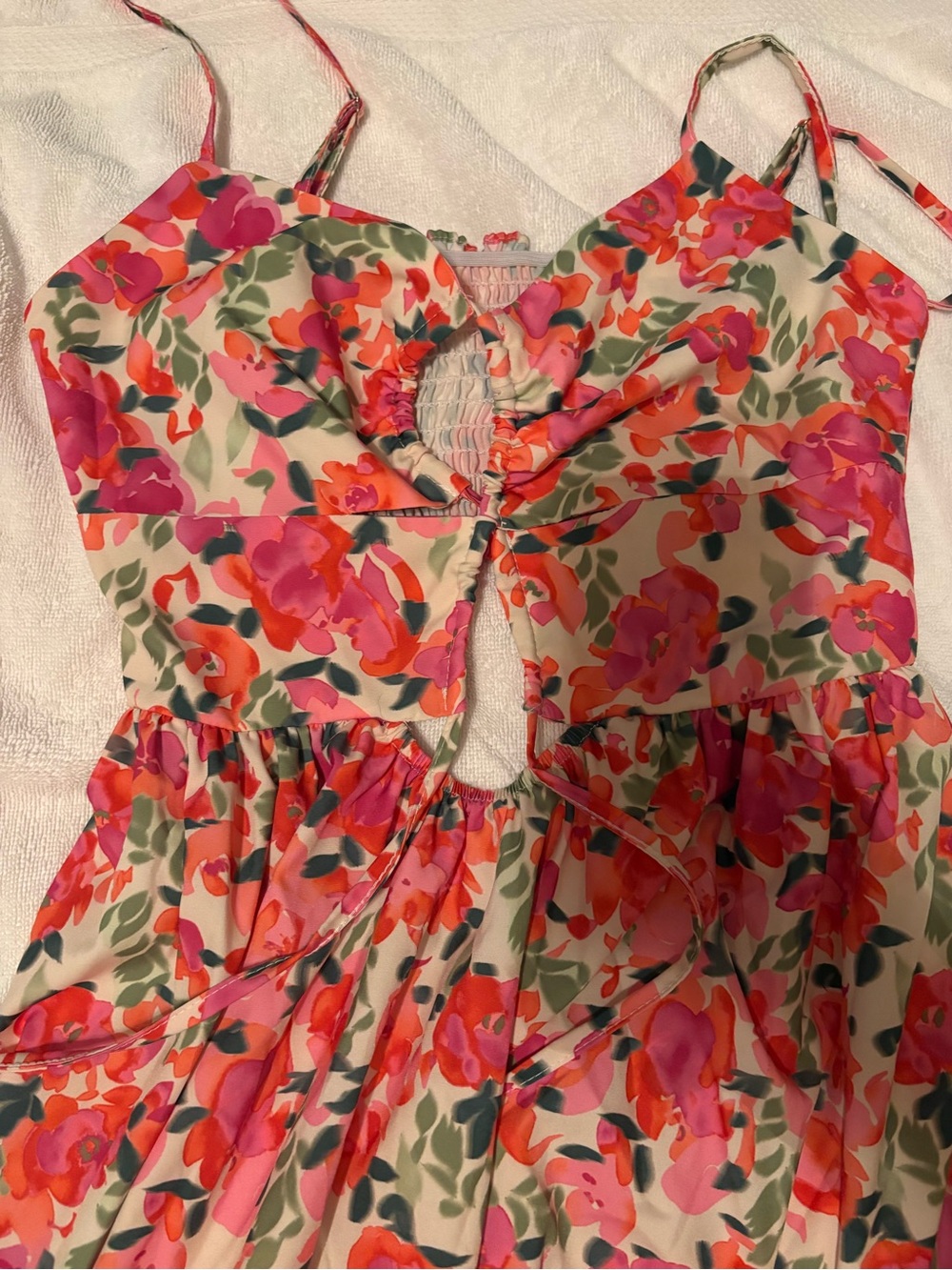 Floral Cutout Maxi Dress in Pink and Coral